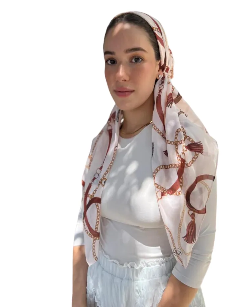 Scarf Bar Cream Chain Classic Pre-Tied Bandanna with Full Grip