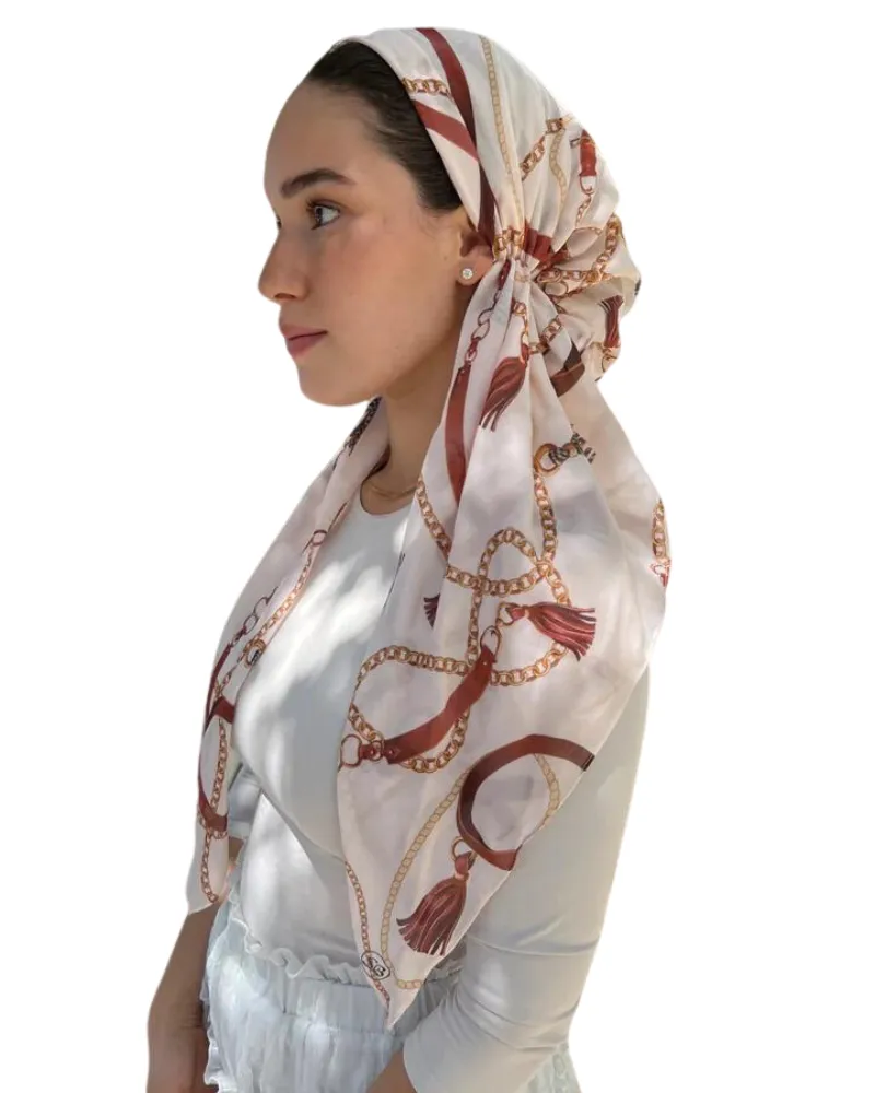 Scarf Bar Cream Chain Classic Pre-Tied Bandanna with Full Grip