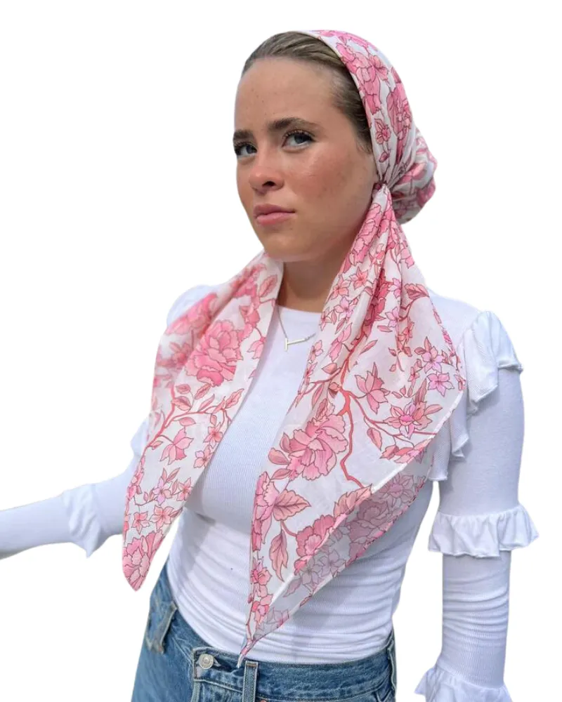 Scarf Bar Pink Blossom Classic Pre-Tied Bandanna with Full Grip