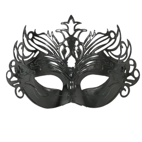 Shiny Black Ornate Mask with Ribbon Tie (Each)