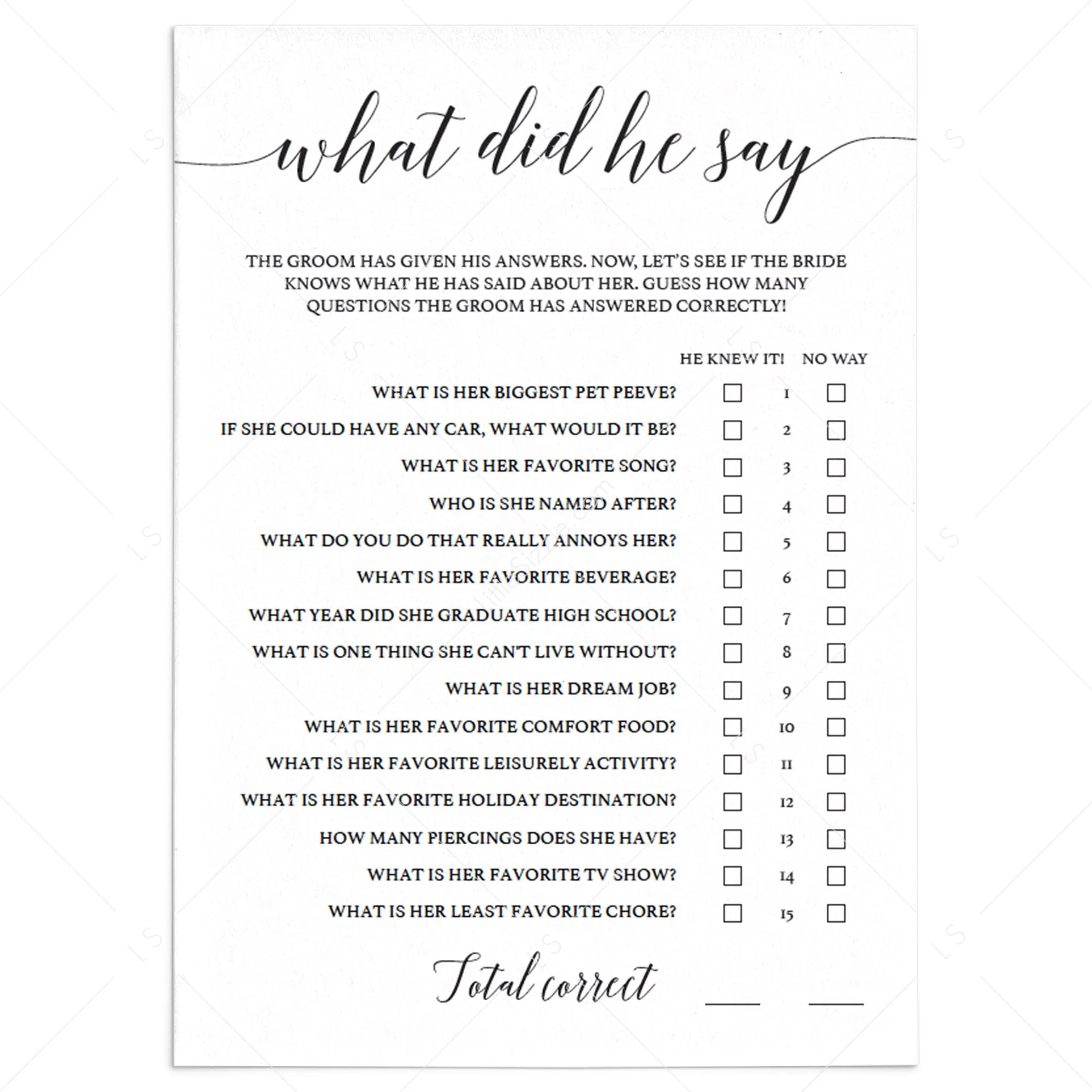 What Did The Groom Say Bridal Shower Game Download