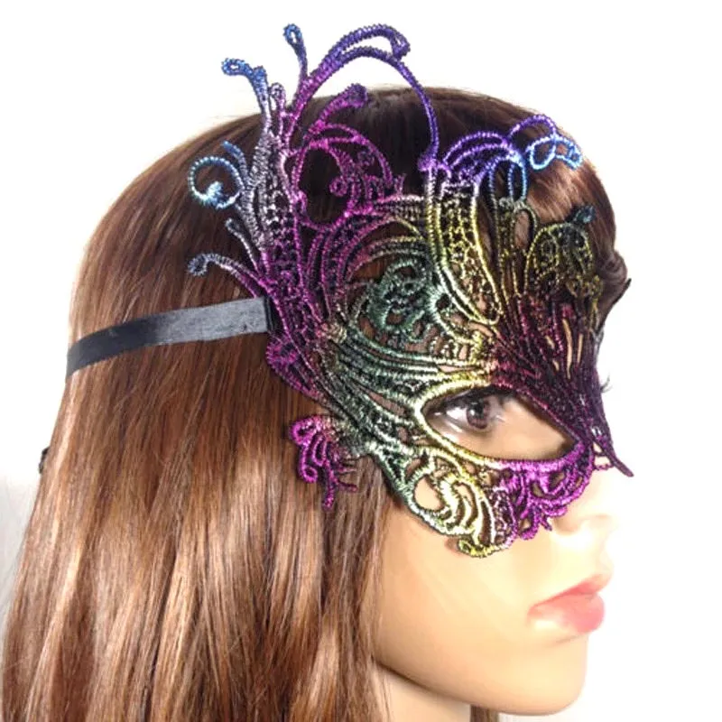 Women Lace Sexy Elegant Masquerade Ball Party Mask - Rainbow (Style 1)