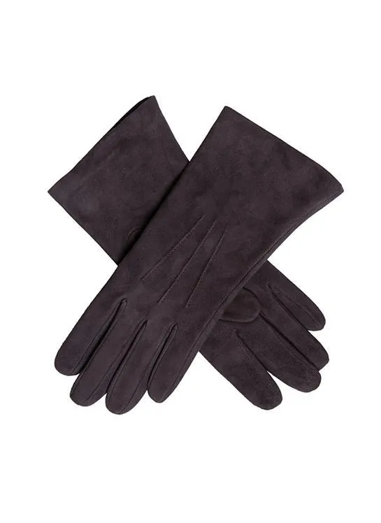 Women's Three-Point Silk-Lined Lamb Suede Gloves