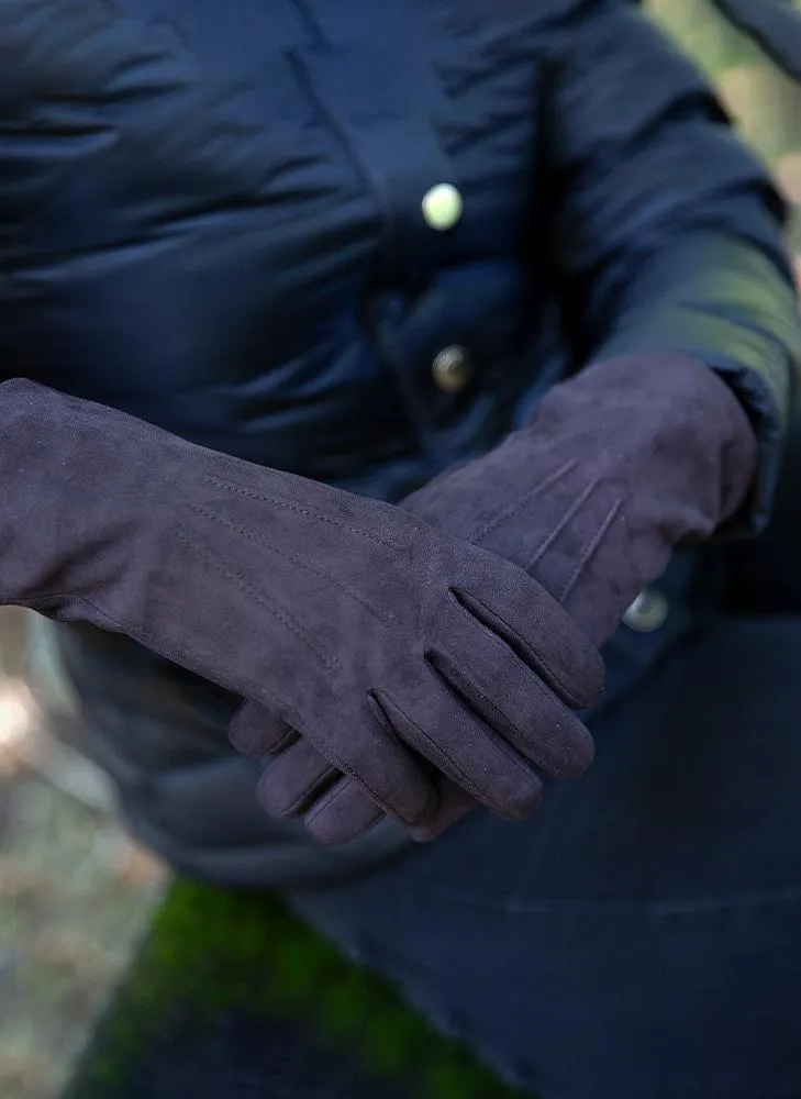 Women's Three-Point Silk-Lined Lamb Suede Gloves